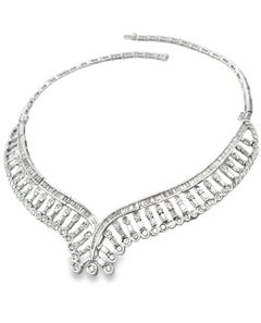 15.50 Carat Diamond Geometric Structured V-Shape Collar Necklace 18K White Gold