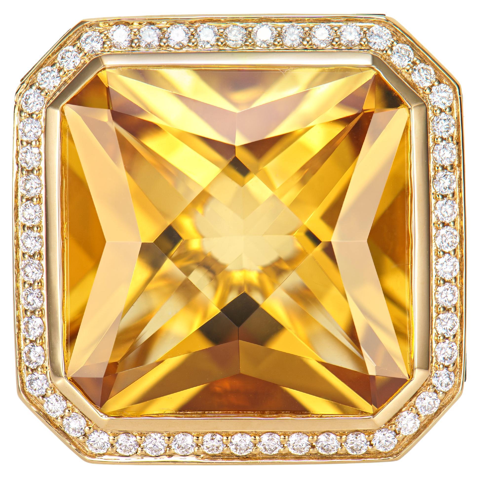15,50 Karat Honey Quartz Fancy Ring in 18KYG mit Tigerauge, Granat und Diamant. im Angebot