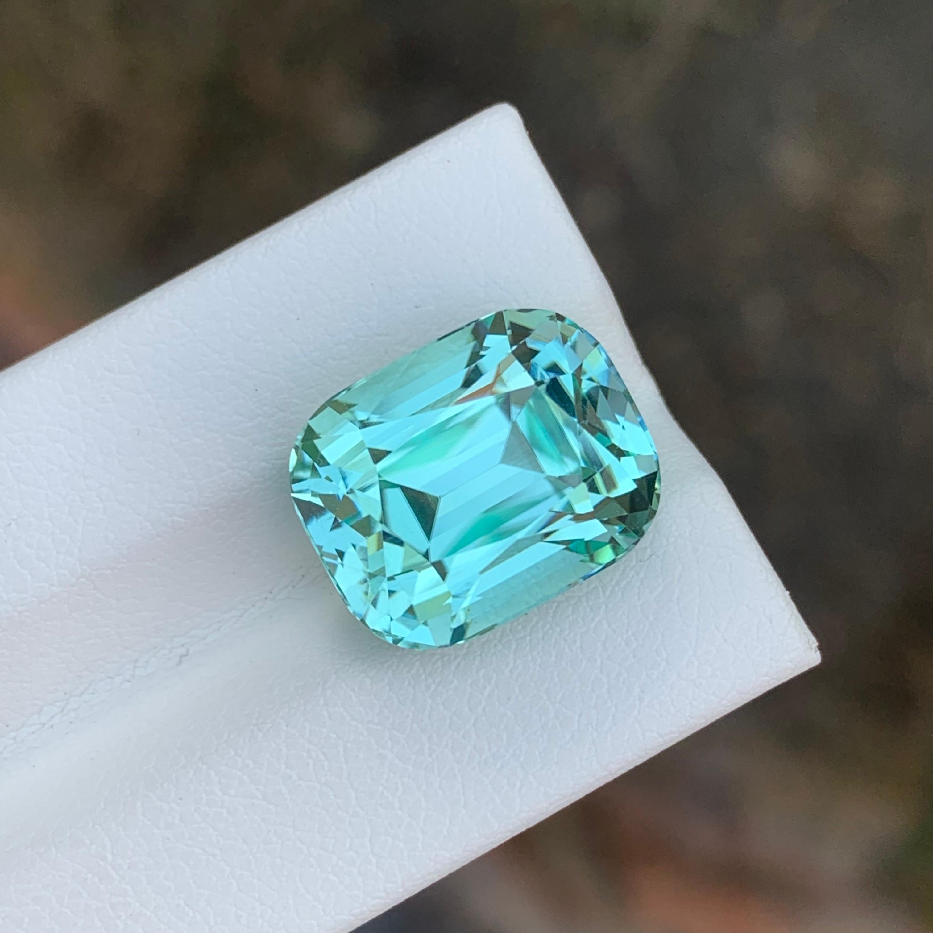 Arts and Crafts 15.50 Carat Natural Loose Seafoam Tourmaline Cushion Shape Gemstone (pierre précieuse en forme de coussin) en vente