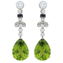 15.50 Carat Peridot and Diamond Drop Earrings "18k White Gold"