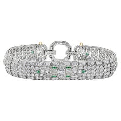 15.50 Carat Total Mixed-Cut Diamond and Emerald Antique Fashion Bracelet