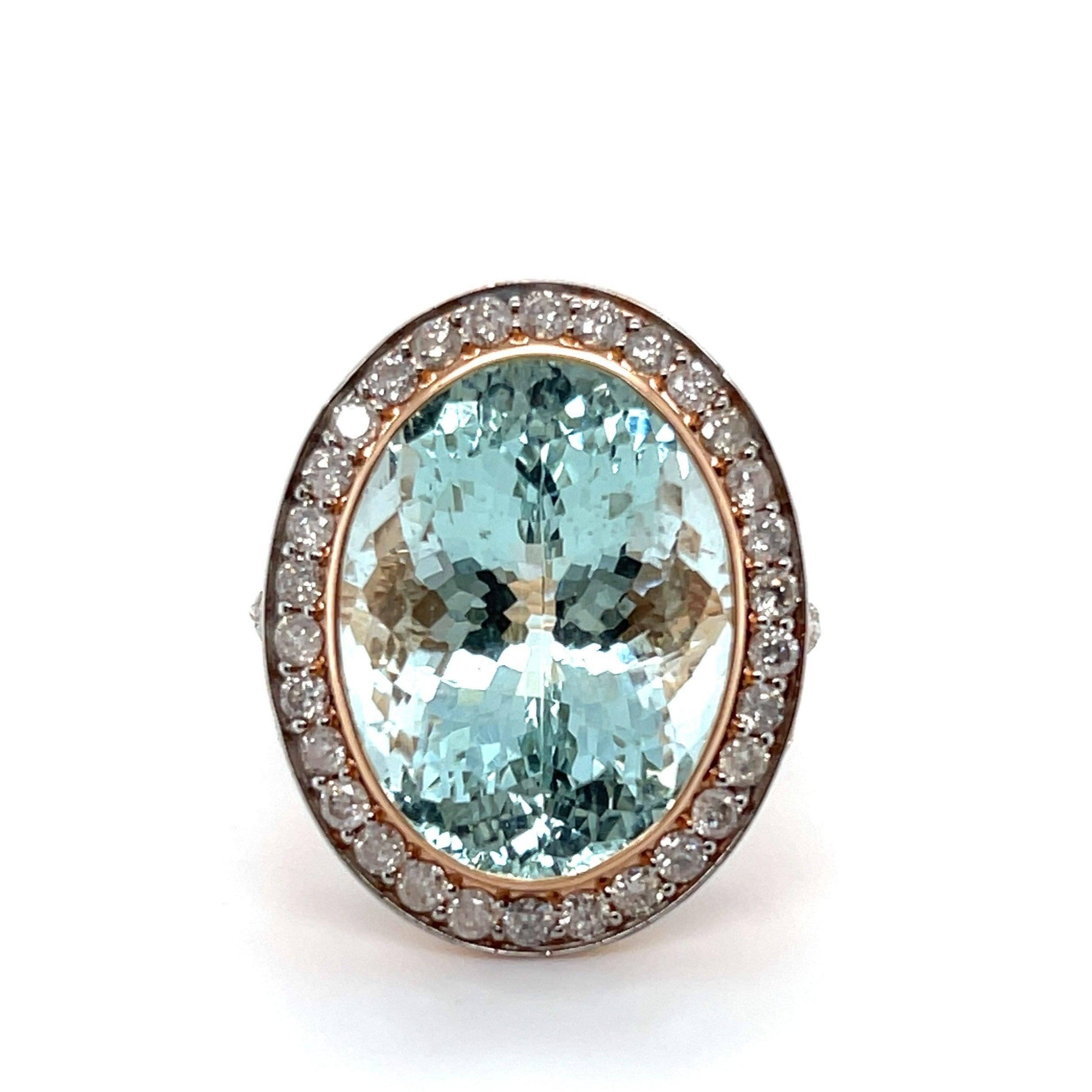 Women's or Men's 15.50ct Aquamarine and Diamond Ring in 14ct Rose Gold For Sale