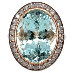 15.50ct Aquamarine and Diamond Ring in 14ct Rose Gold