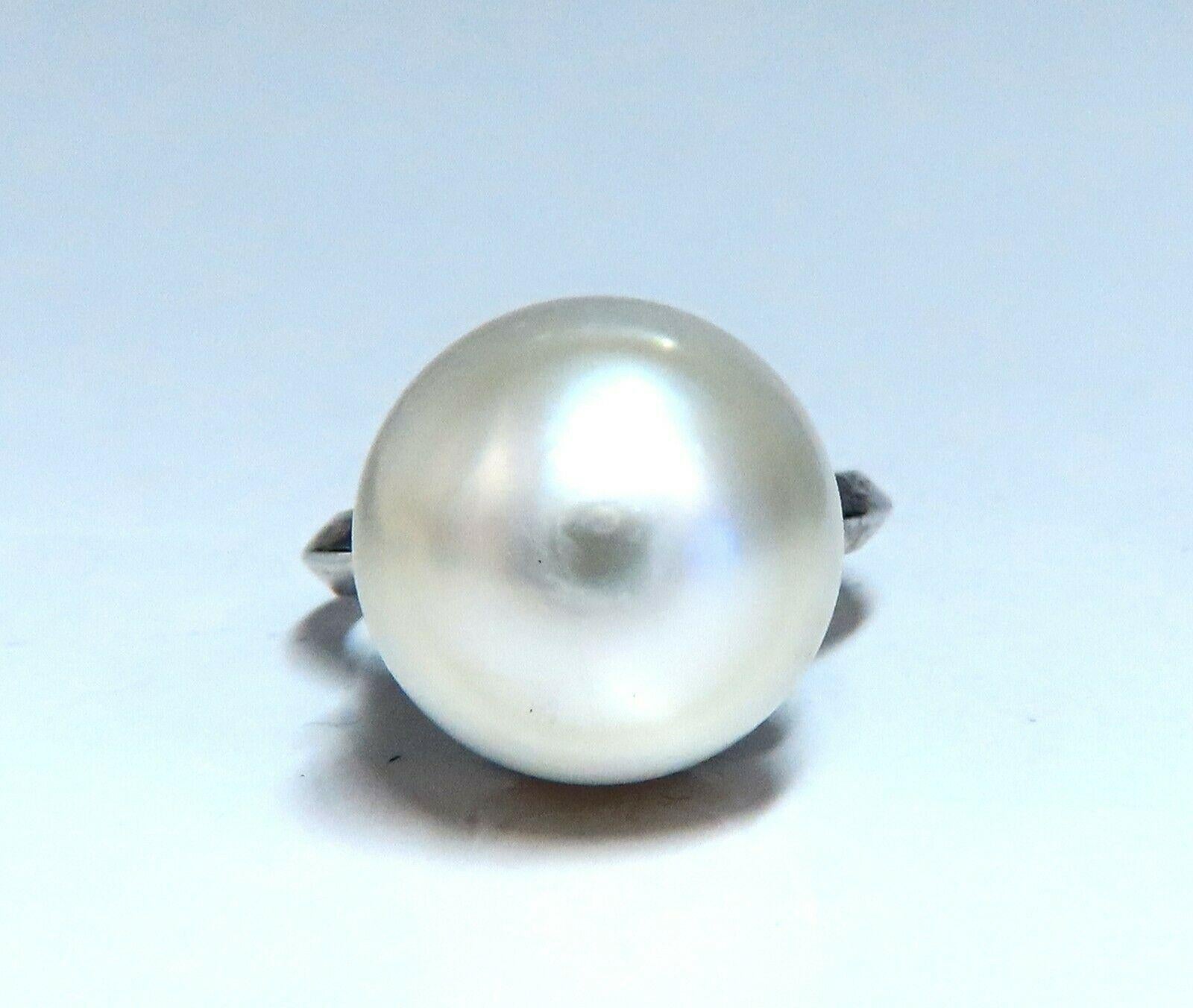 Women's or Men's Natural South Seas Pearl Diamond Ring 14 Karat