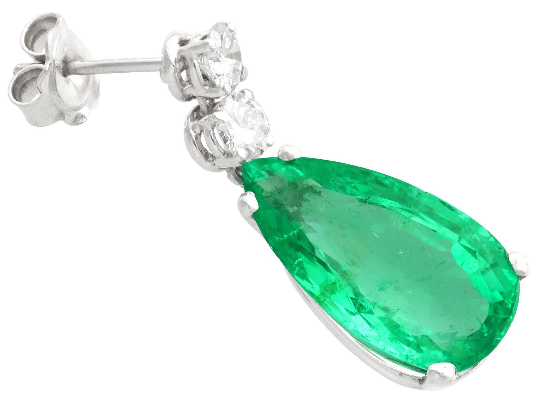 15,51 Karat kolumbianischer Smaragd und 1,12 Karat Diamant Platin-Tropfen-Ohrringe für Damen oder Herren