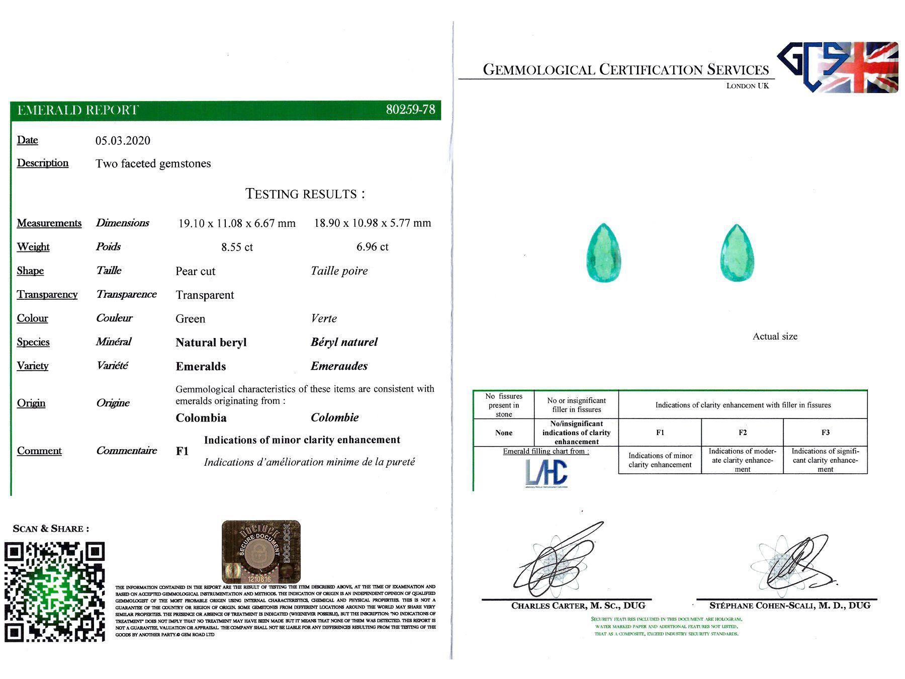 15.51 Carat Colombian Emerald and 1.12 Carat Diamond Platinum Drop Earrings 3