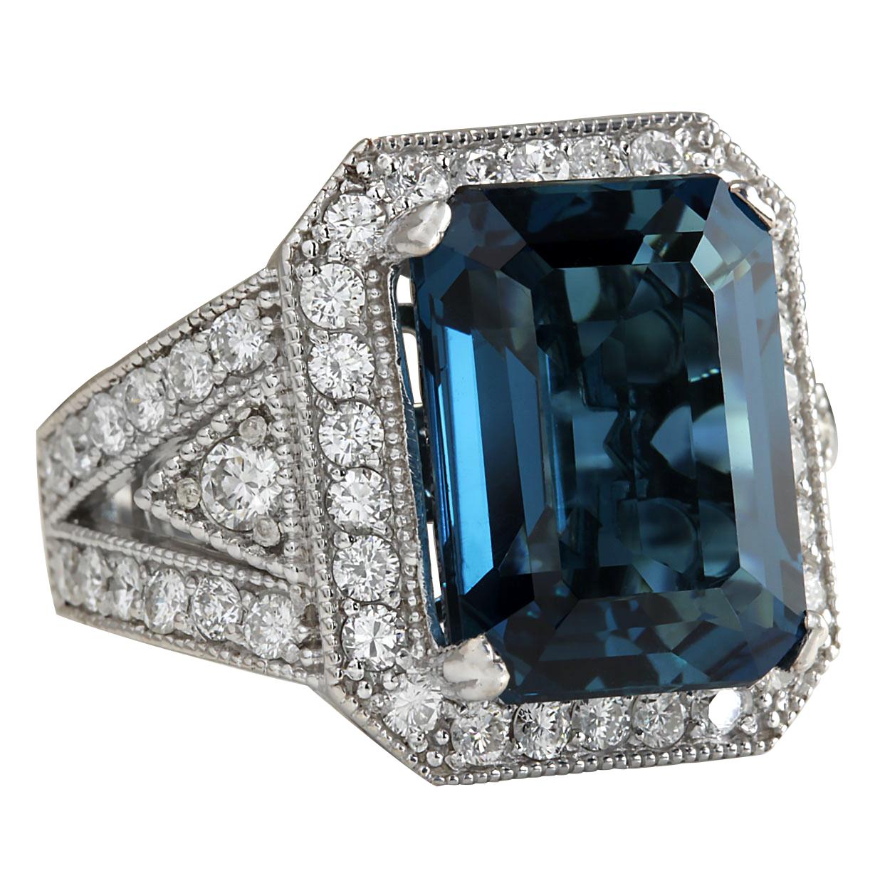 15.51 Carat Natural Topaz 14 Karat White Gold Diamond Ring
Stamped: 14K White Gold
Total Ring Weight: 13.0 Grams
Total Natural Topaz Weight is 13.71 Carat (Measures: 16.00x12.00mm)
Color: London Blue
Total Natural Diamond Weight is 1.80