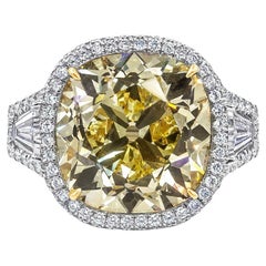 15.52 Carat Cushion Diamond Ring Fancy Yellow 18K Gold Sunlit Royal Radiance