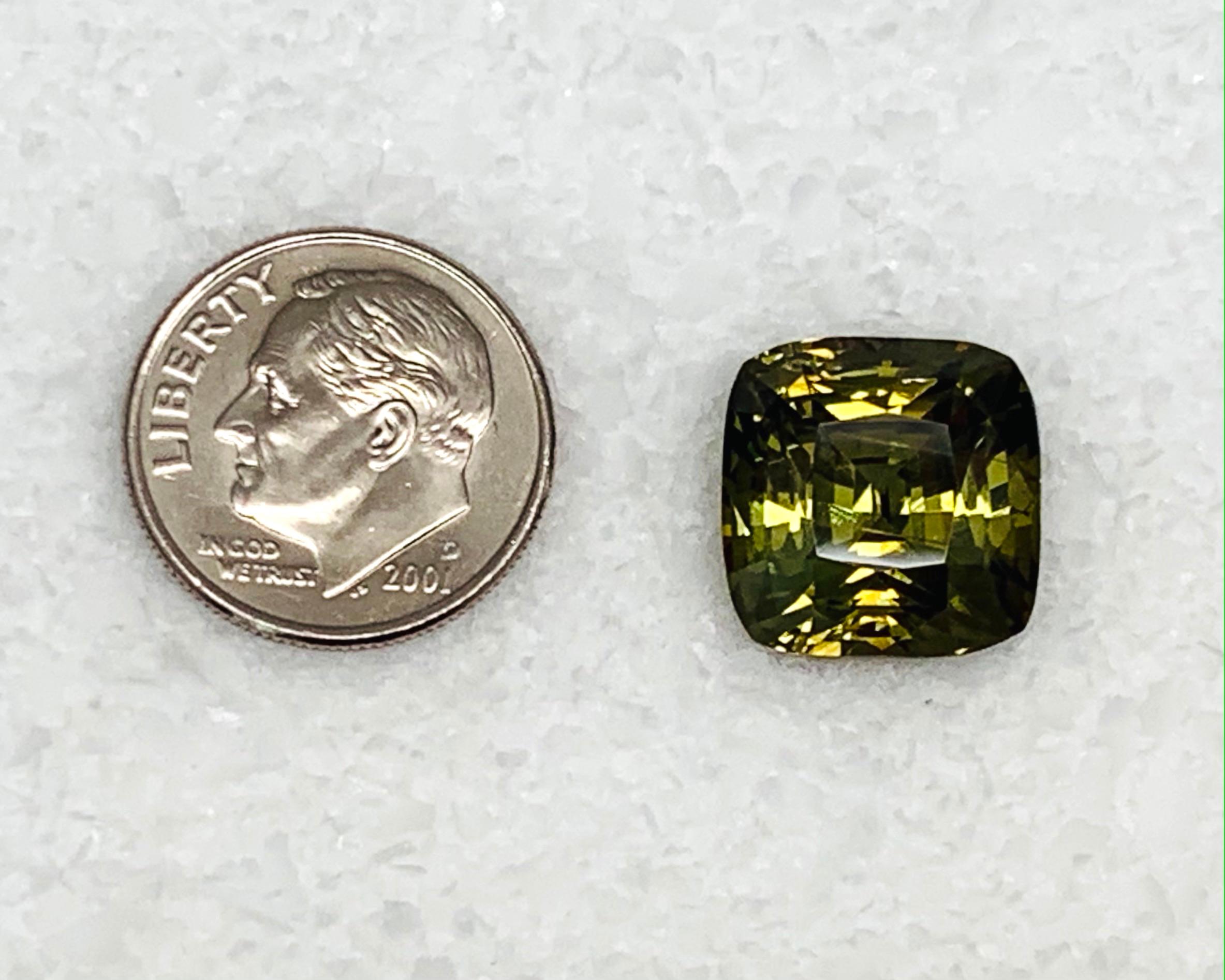 Artisan 15.52 Carat Faceted Chrysoberyl Cushion, Unset Loose Gemstone For Sale