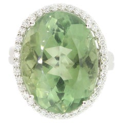 15.52 Carat Green Amethyst and White Diamond Ring
