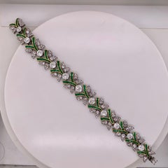 Pulsera de Diamantes Antiguos de 15,52 Quilates con Esmeraldas en Oro Blanco de 18 Kilates