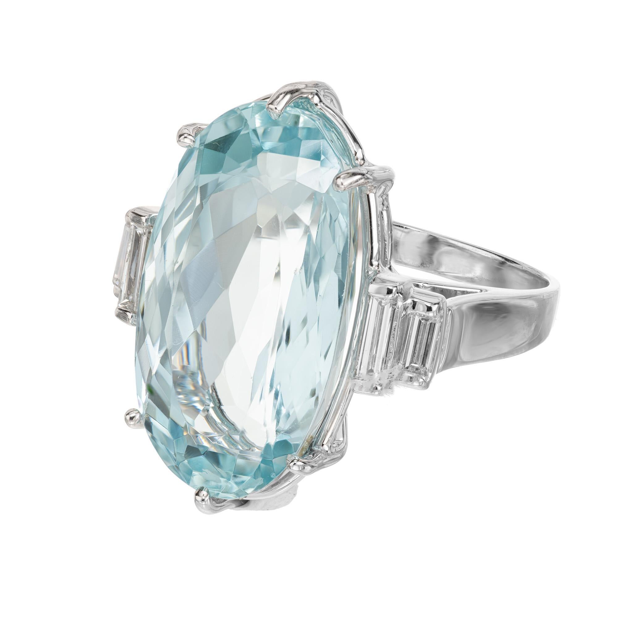 Oval Cut 15.52 Carat Oval Aquamarine Diamond White Gold Cocktail Ring For Sale