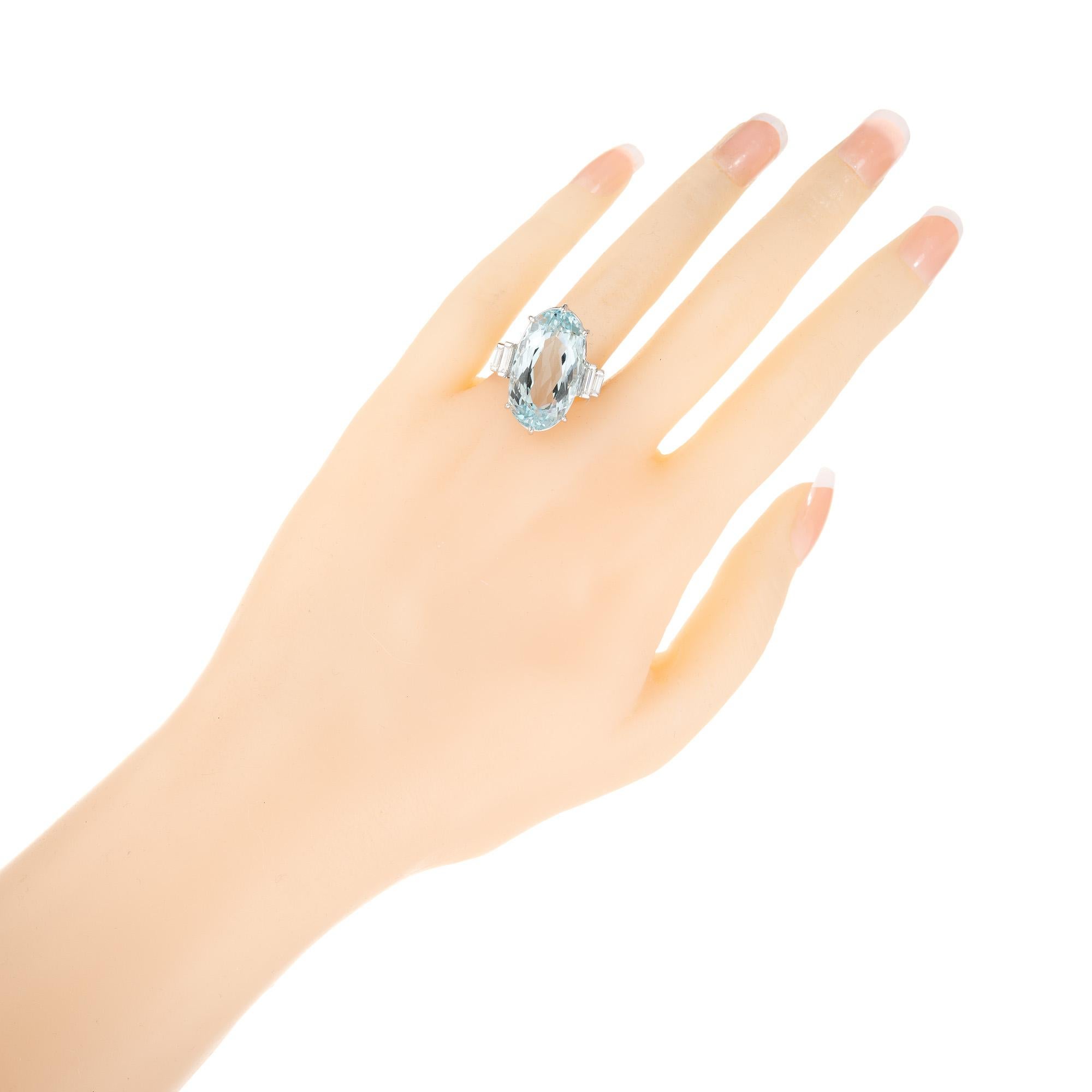 15.52 Carat Oval Aquamarine Diamond White Gold Cocktail Ring For Sale 1