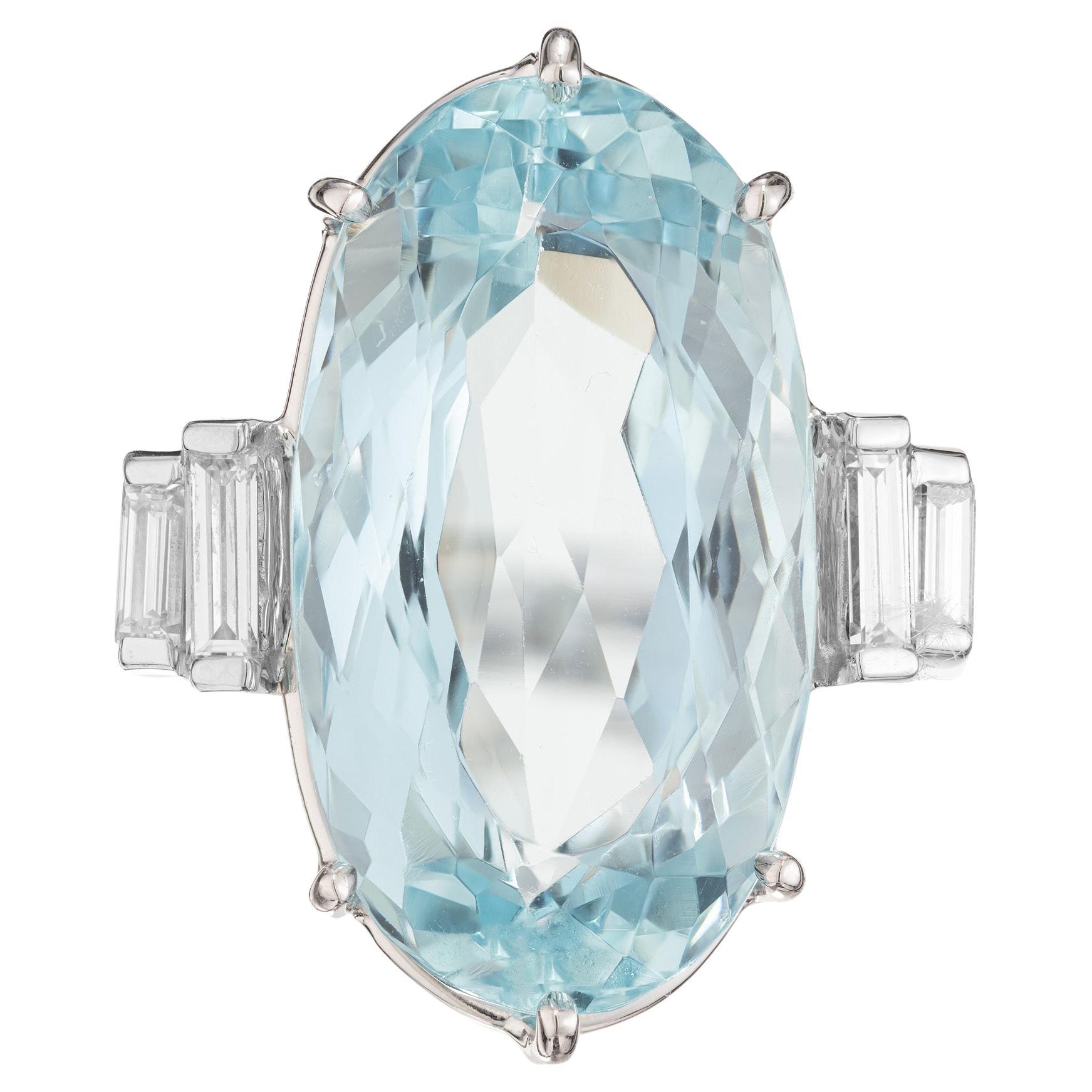 15.52 Carat Oval Aquamarine Diamond White Gold Cocktail Ring