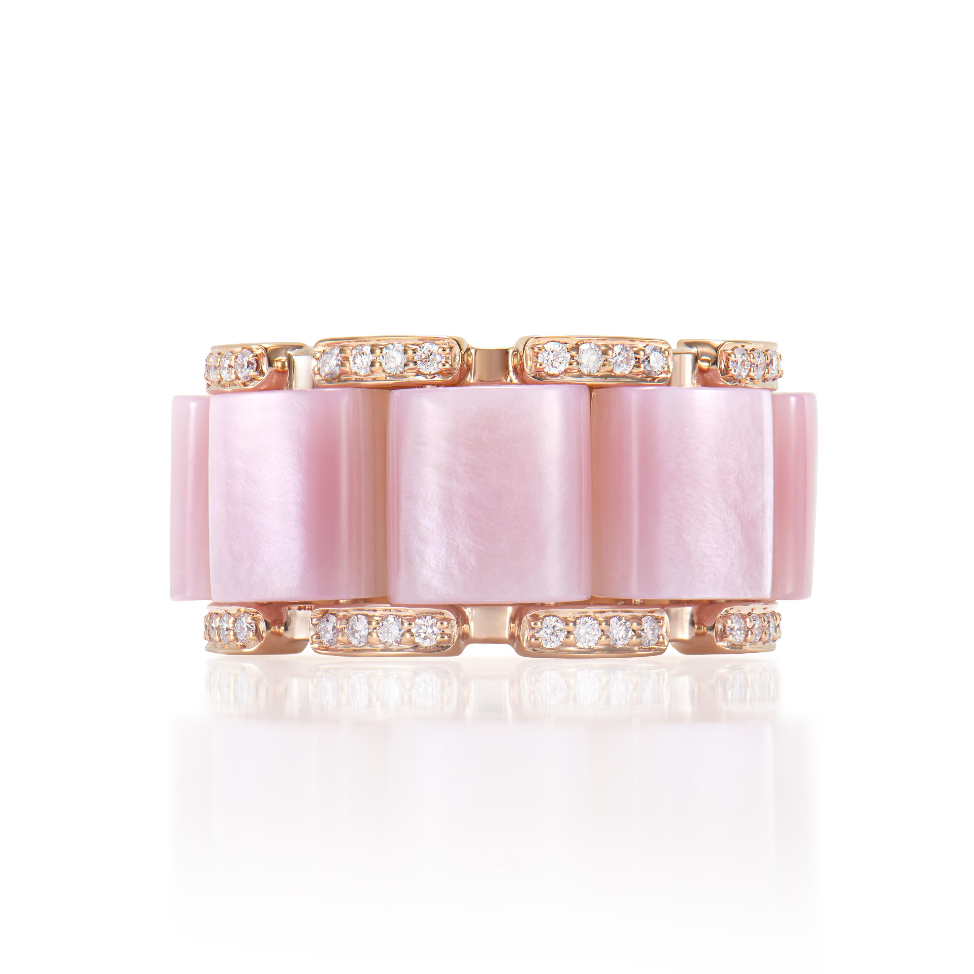 Glamorous Gemstones - Sunita Nahata started off her career as a gemstone trader, and this particular collection reflects her love for multi colored semi-precious gemstones. This is a simple yet stylish designer ring featuring pearly pink opals. Its