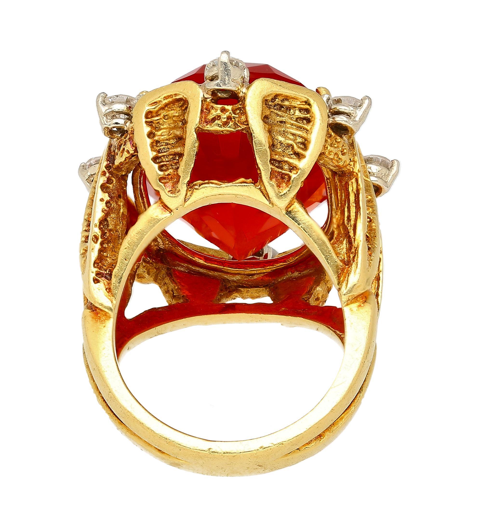 Oval Cut 15.53 Carat Vintage Mexican Opal Diamond 18K Gold Split Shank Ring For Sale