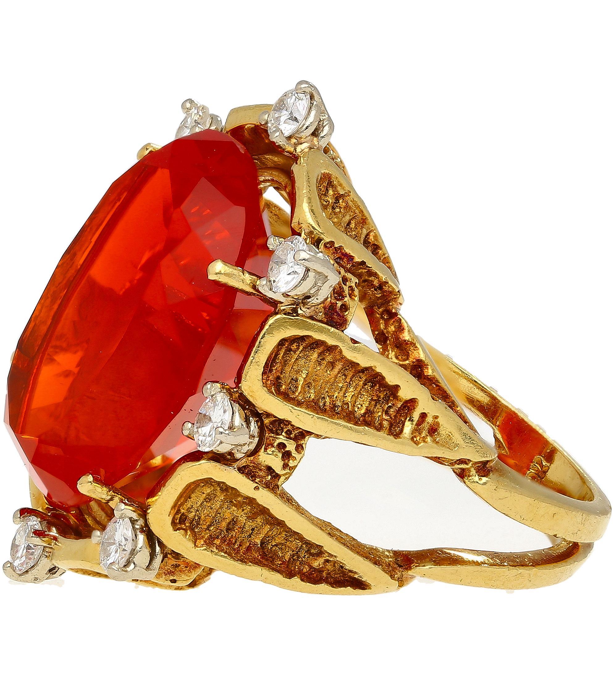 Women's 15.53 Carat Vintage Mexican Opal Diamond 18K Gold Split Shank Ring For Sale