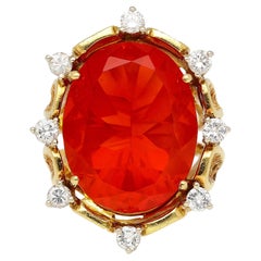 15.53 Carat Vintage Mexican Opal Diamond 18K Gold Split Shank Ring