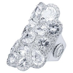 15.53 Carat White Sapphire and Diamond Cocktail Ring in 18KT White Gold