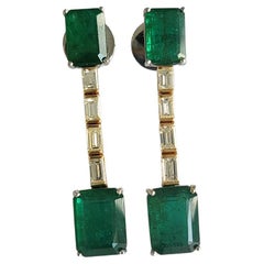 15.53 Carats, Natural Zambian Emerald & Yellow Diamonds Chandelier Earrings