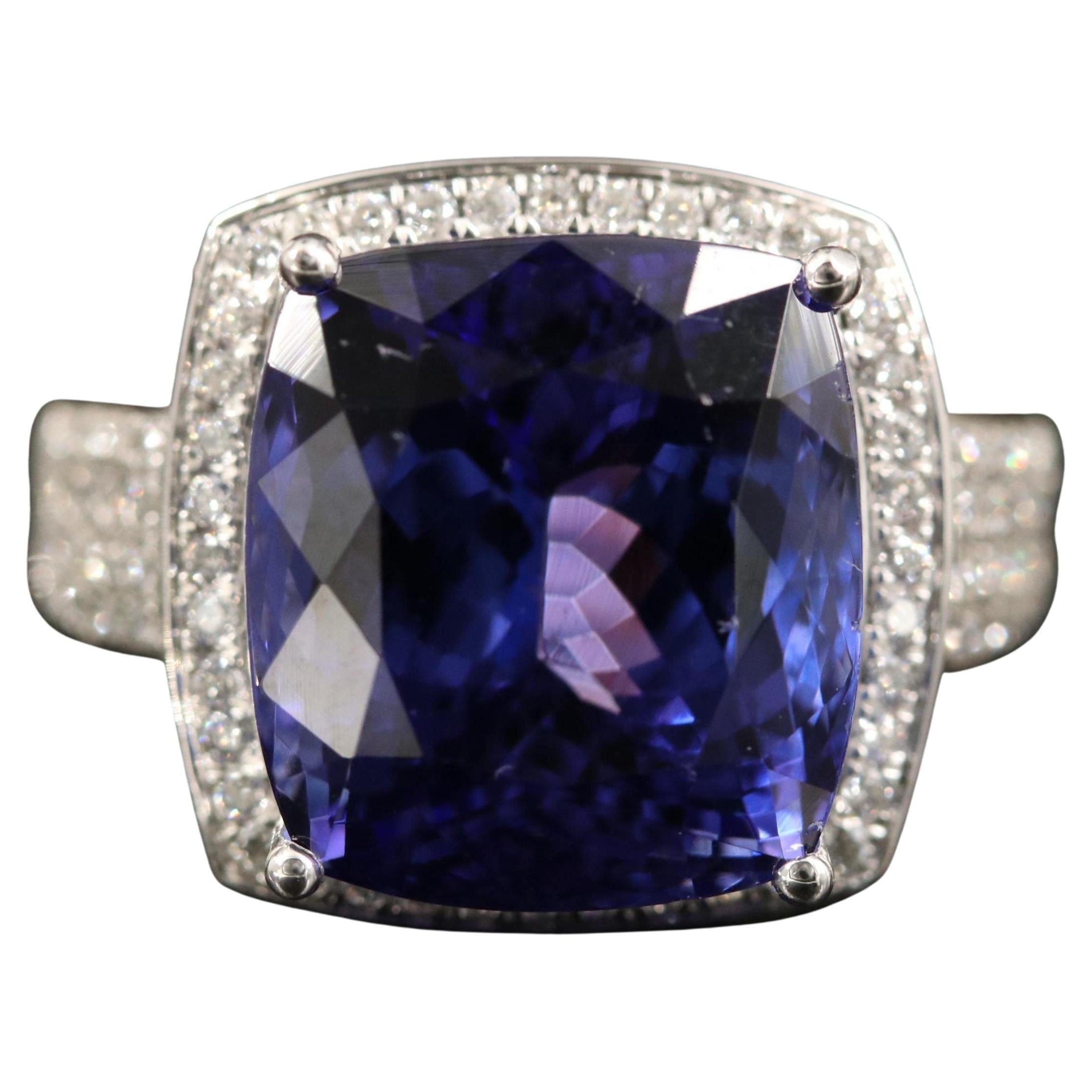 For Sale:  9 Carat Cushion Cut Tanzanite Diamond Engagement Ring, Tanzanite Cocktail Ring