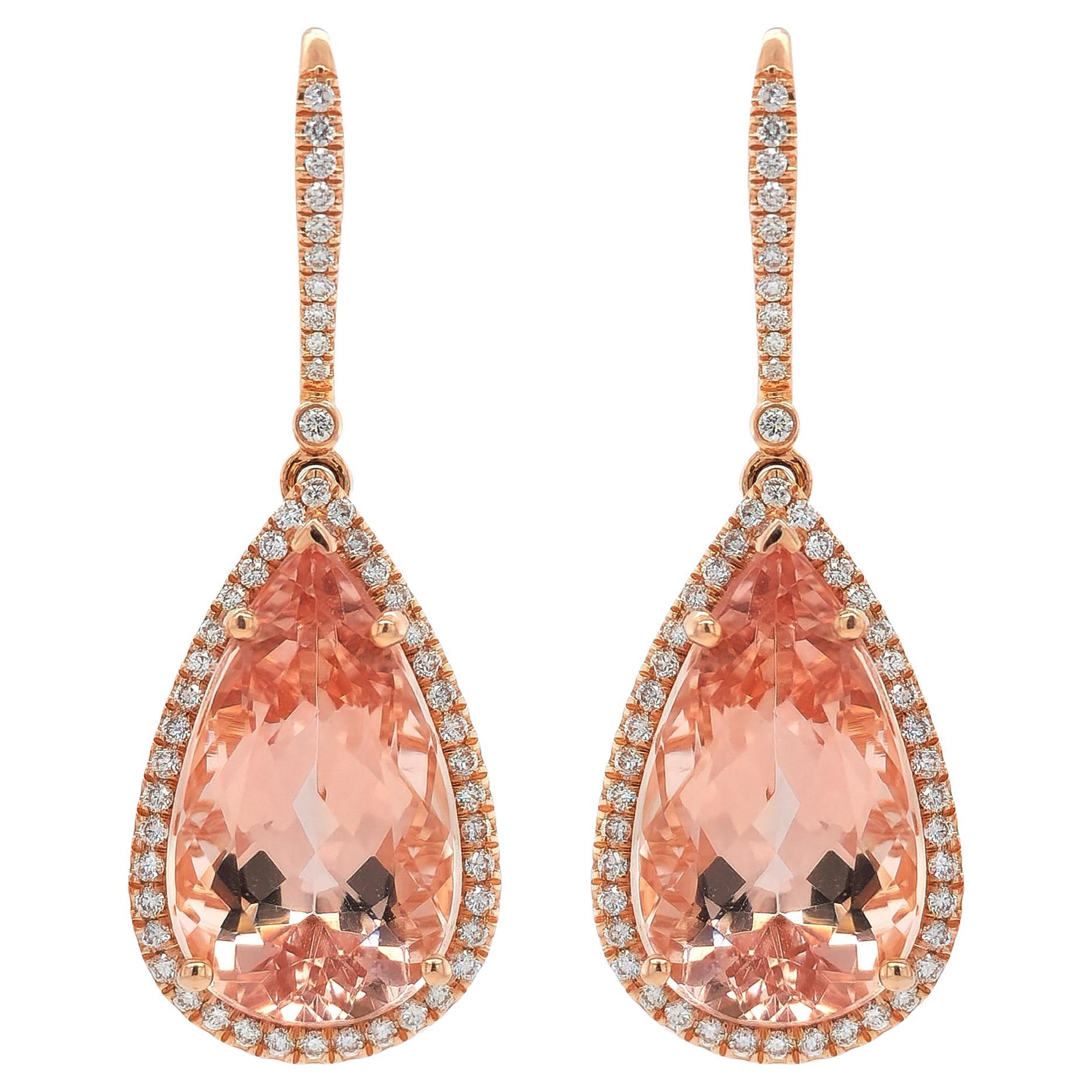 Natürliche Pink Orange Morganit Steine 15,54 cts in 14KRG Ohrringe mit Diamanten im Angebot