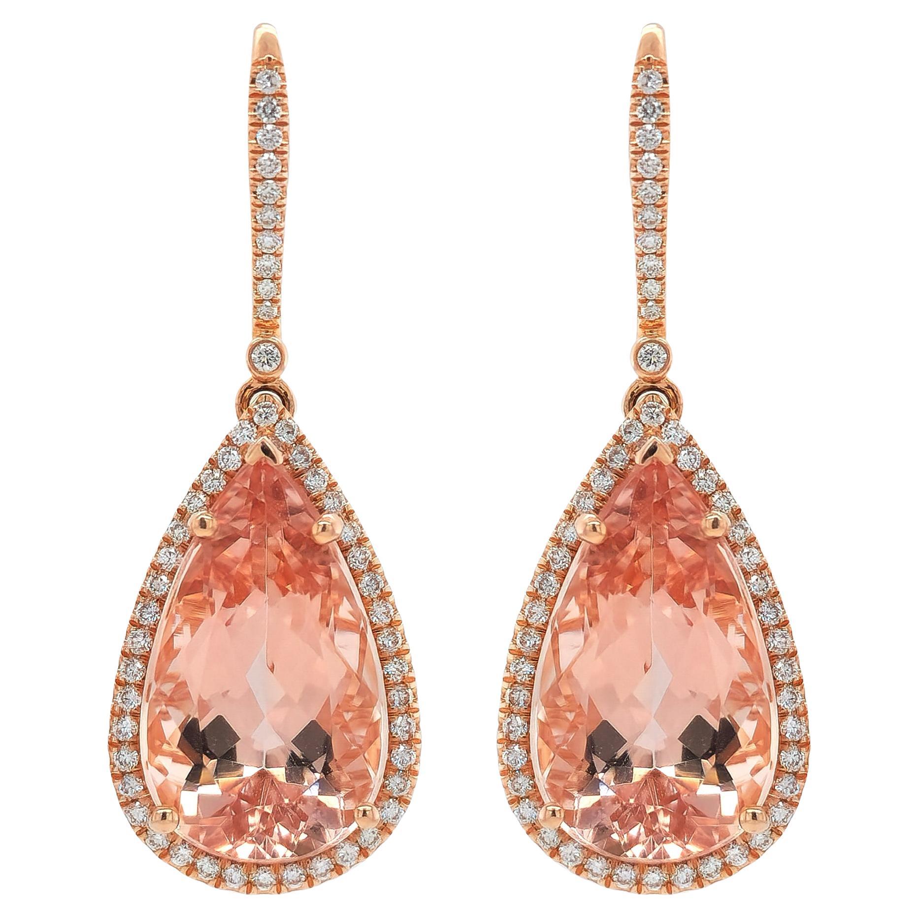  Natürliche Morganite 15,54 Karat Diamant-Ohrringe 