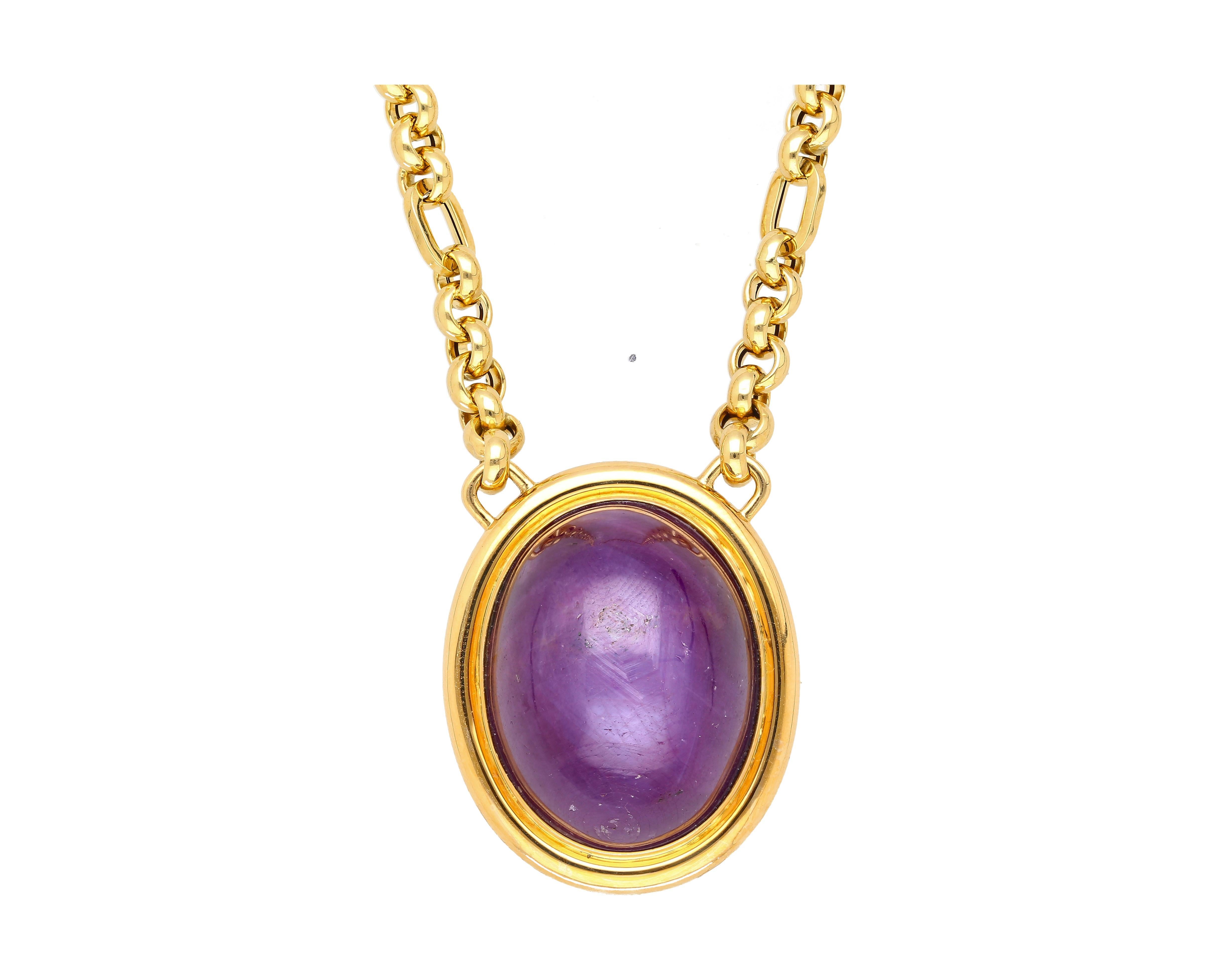 Collier pendentif en or 18 carats avec saphir étoilé violet non chauffé 155,48 carats Pour femmes en vente