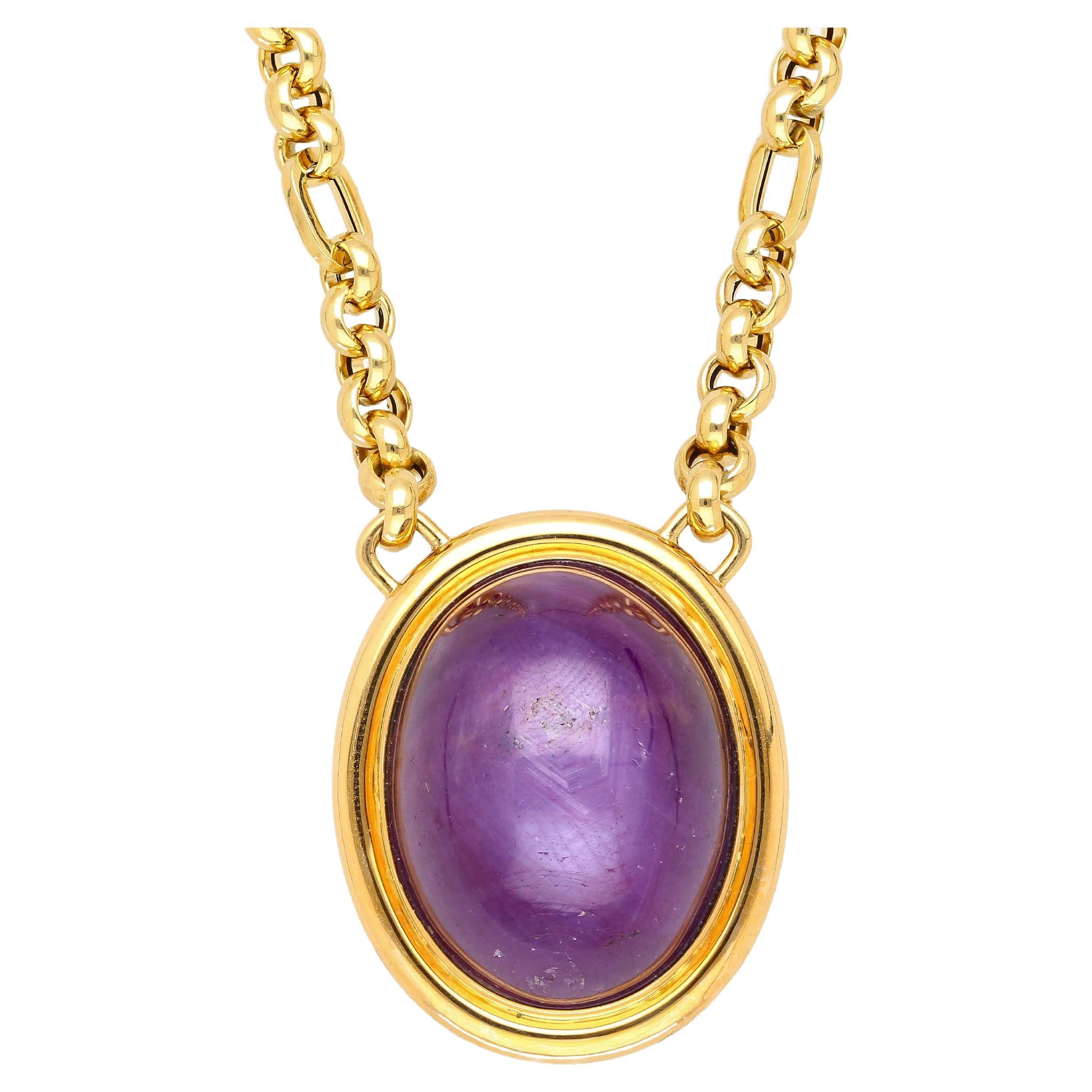 155.48 Carat No-Heat Purple Star Sapphire 18K Gold Bezel Pendant Necklace