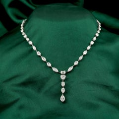 15.59 Carat Natural Multi Cut Diamond Y Drop Pendant Necklace 18K White Gold
