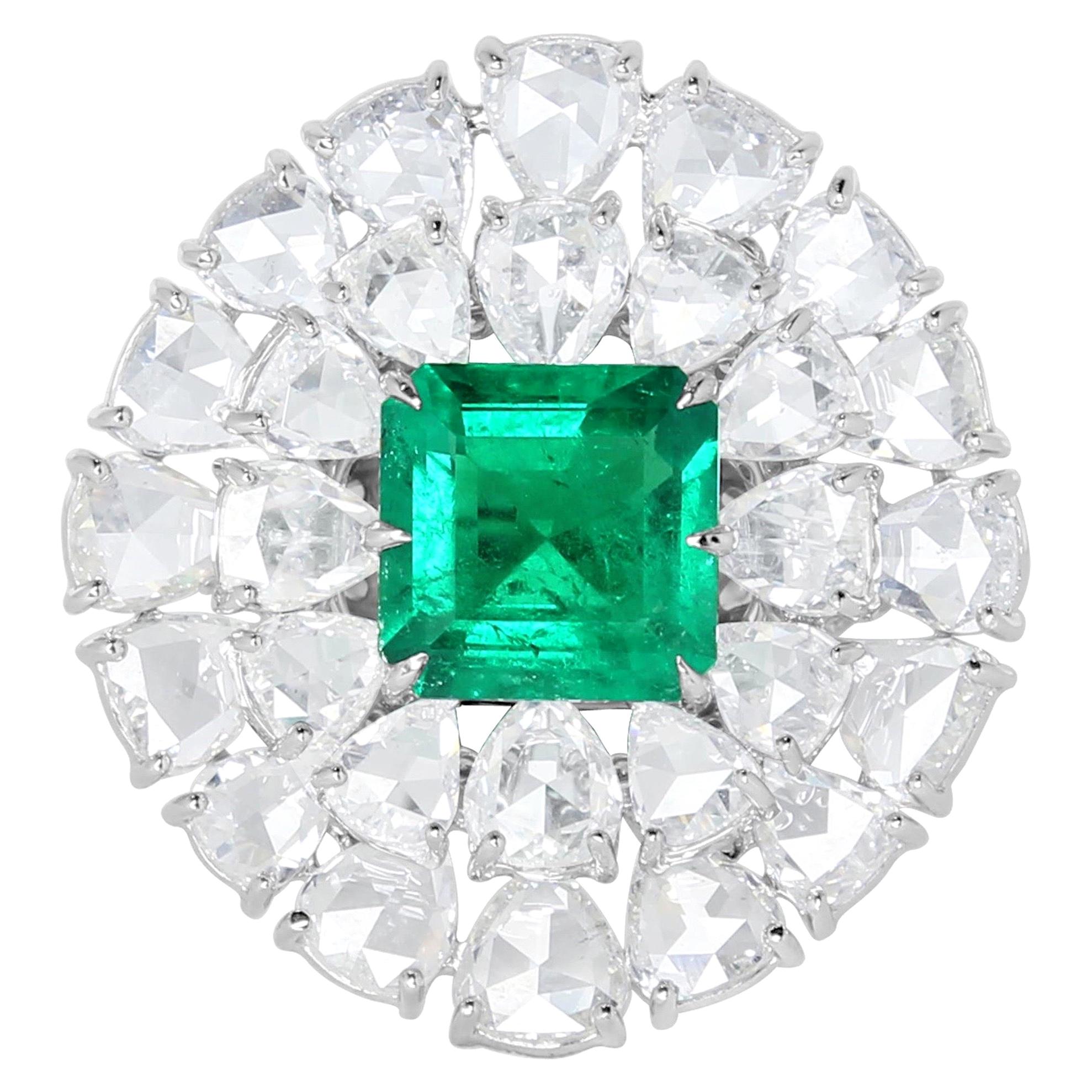 15.59 Carat Rose Cut Diamond Emerald 14 Karat Gold Ring