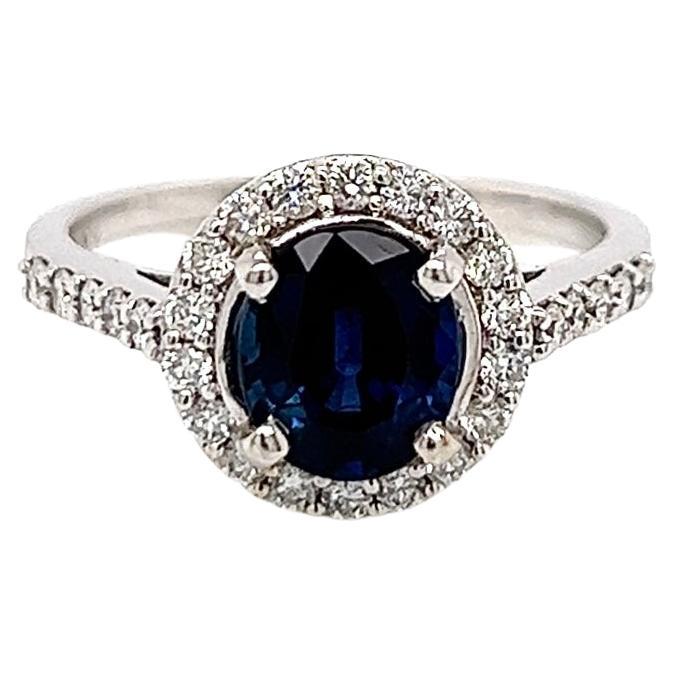 2.03 Total Carat Sapphire Diamond Halo Ladies Ring For Sale