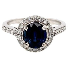 2.03 Total Carat Sapphire Diamond Halo Ladies Ring
