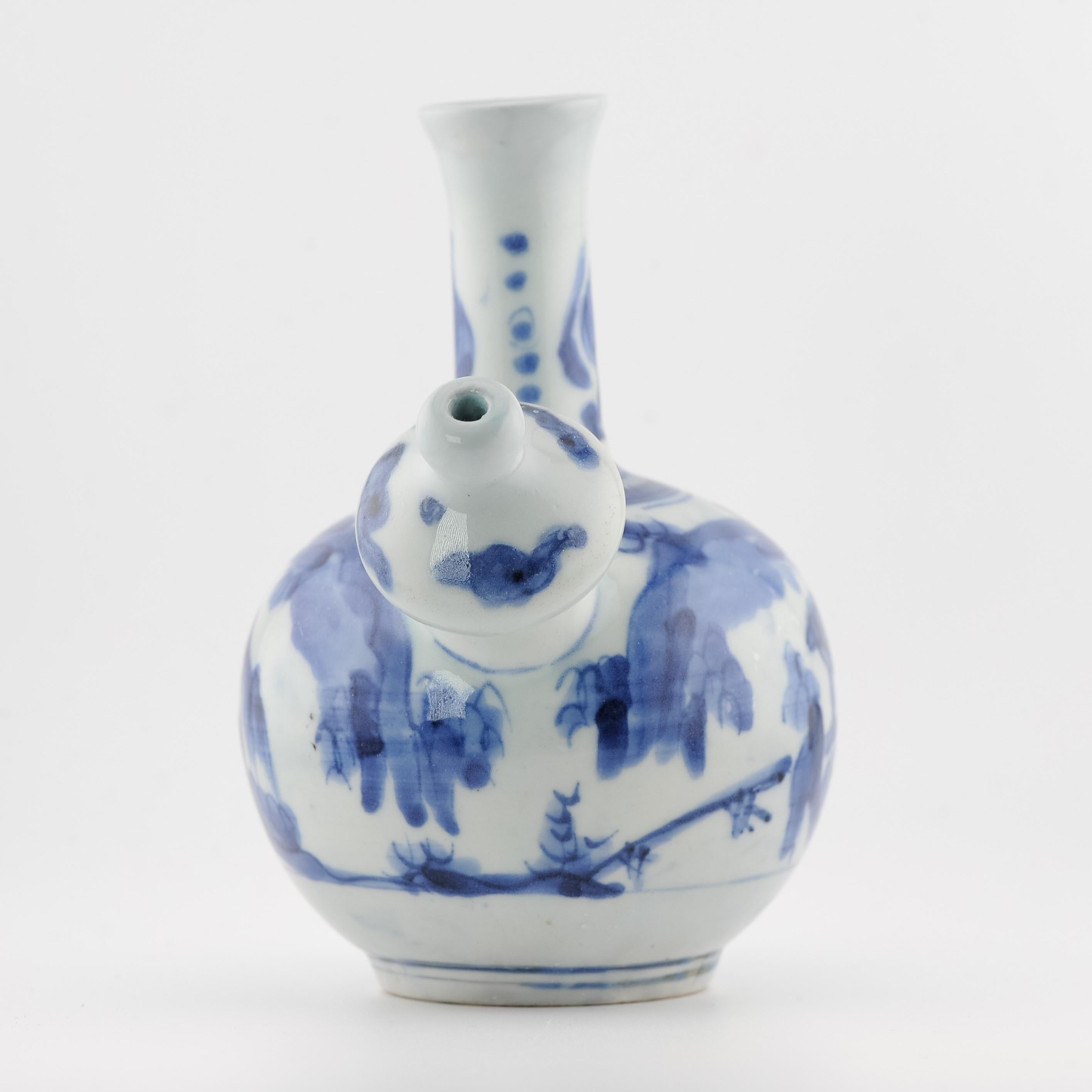 15.5CM Antique 17C Japanese Porcelain Blue White Edo Period Ghendi Kendi 8