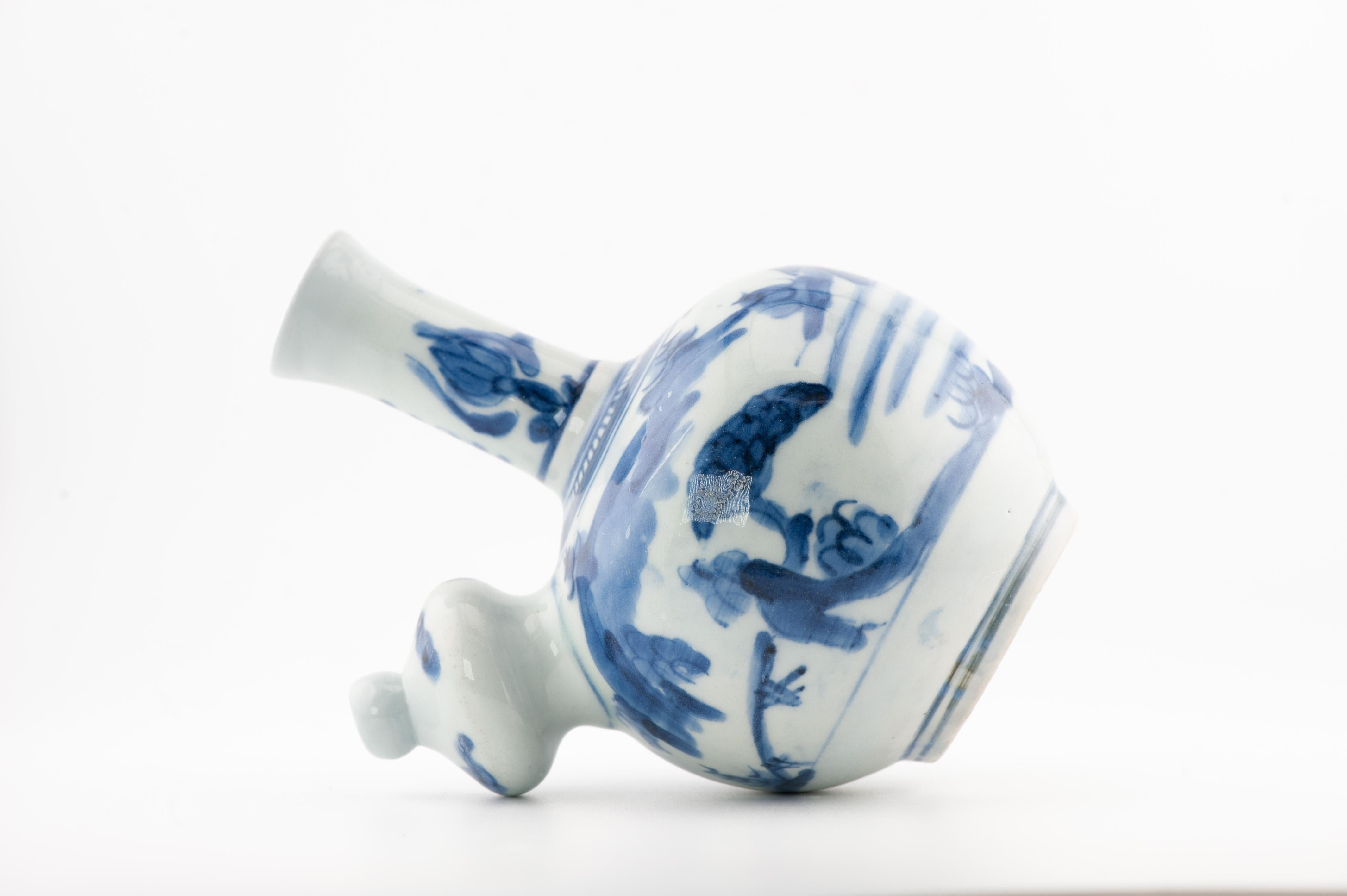 15.5CM Antique 17C Japanese Porcelain Blue White Edo Period Ghendi Kendi 9