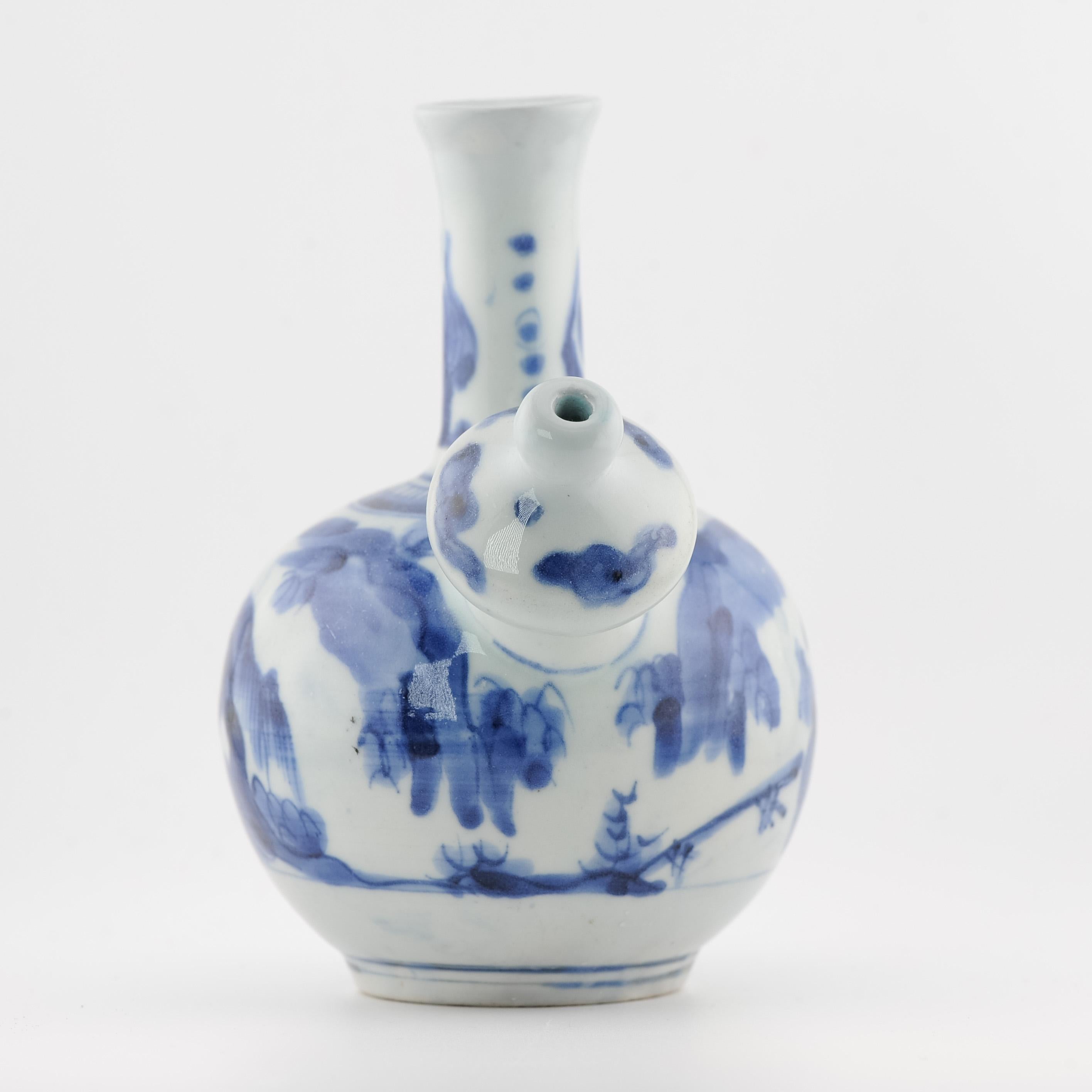 15.5CM Antique 17C Japanese Porcelain Blue White Edo Period Ghendi Kendi 11