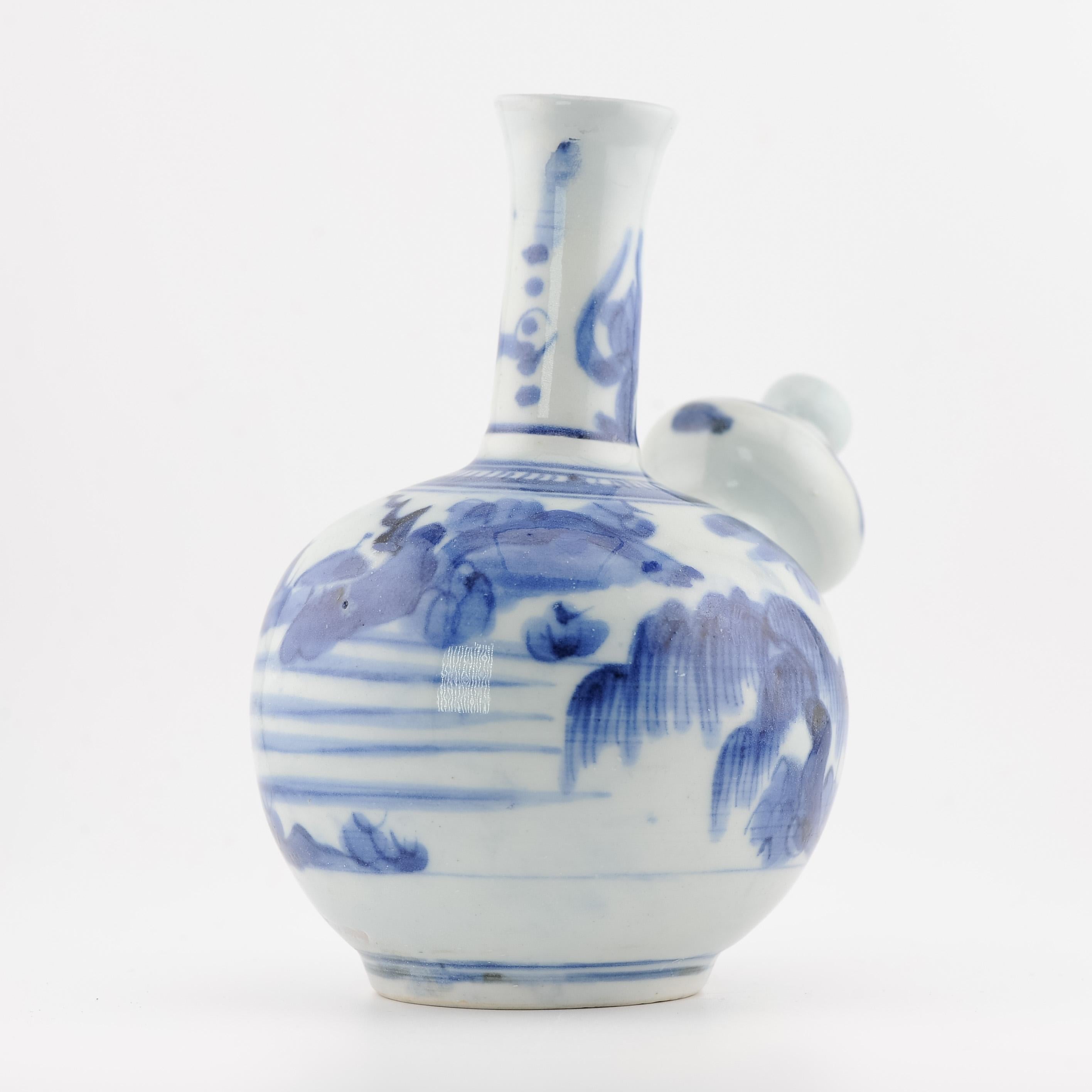 15.5CM Antique 17C Japanese Porcelain Blue White Edo Period Ghendi Kendi 12