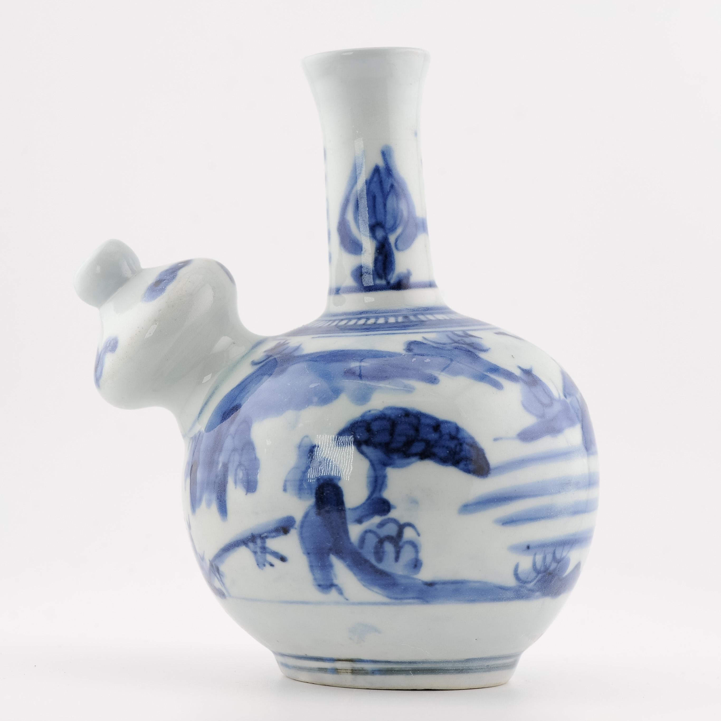 18th Century and Earlier 15.5CM Antique 17C Japanese Porcelain Blue White Edo Period Ghendi Kendi