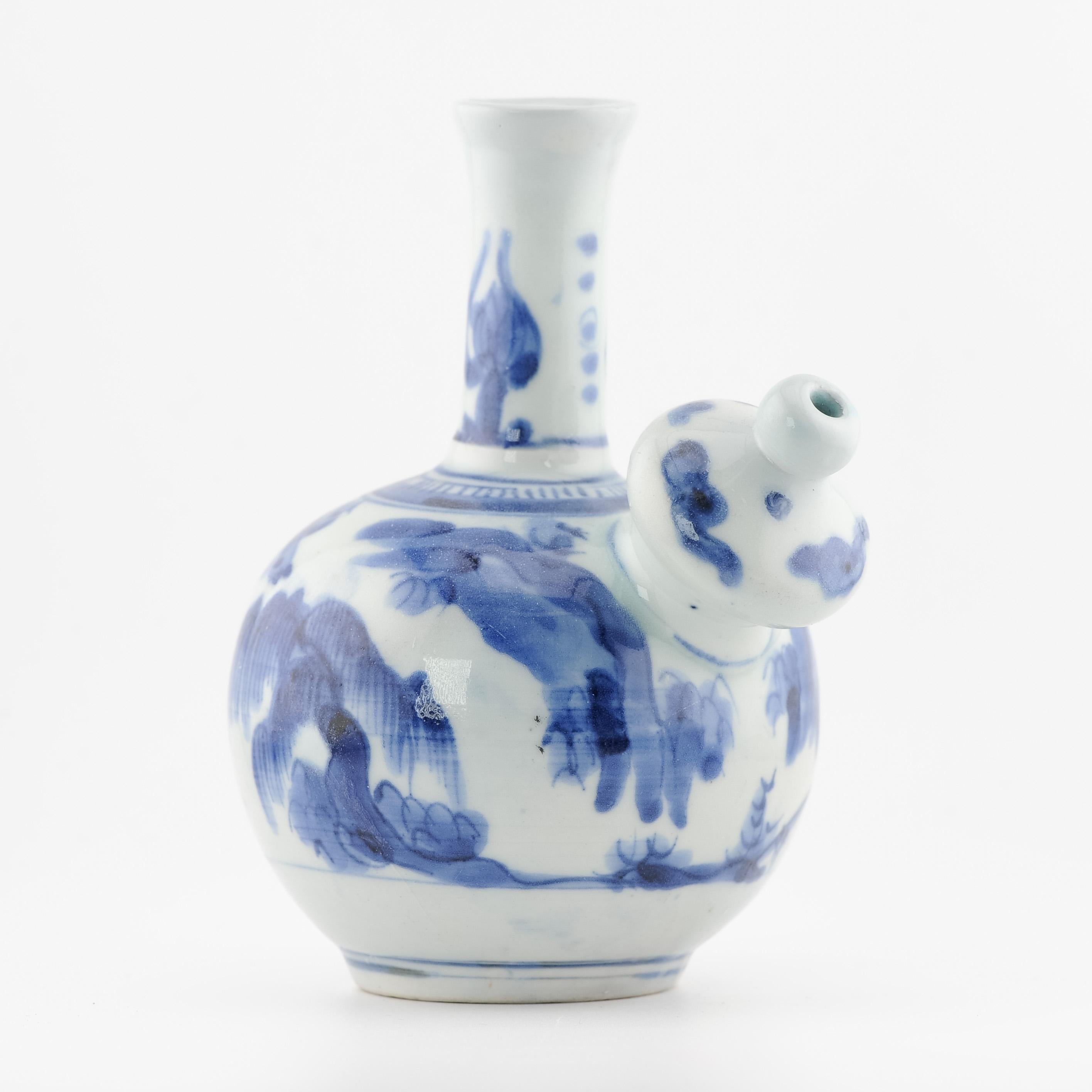 15.5CM Antique 17C Japanese Porcelain Blue White Edo Period Ghendi Kendi 2