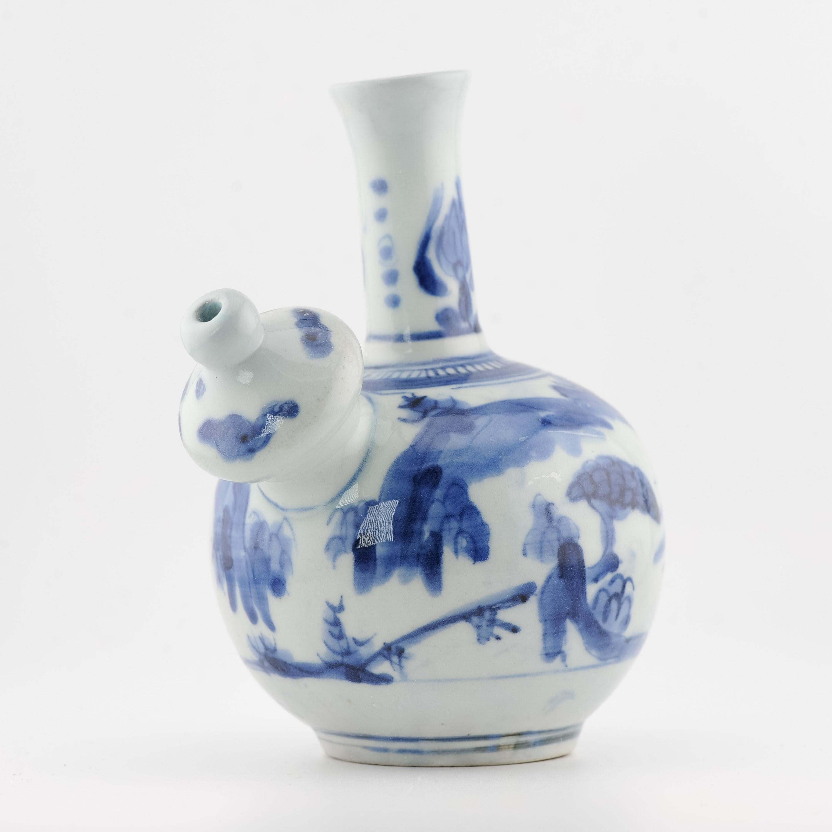 15.5CM Antique 17C Japanese Porcelain Blue White Edo Period Ghendi Kendi 3