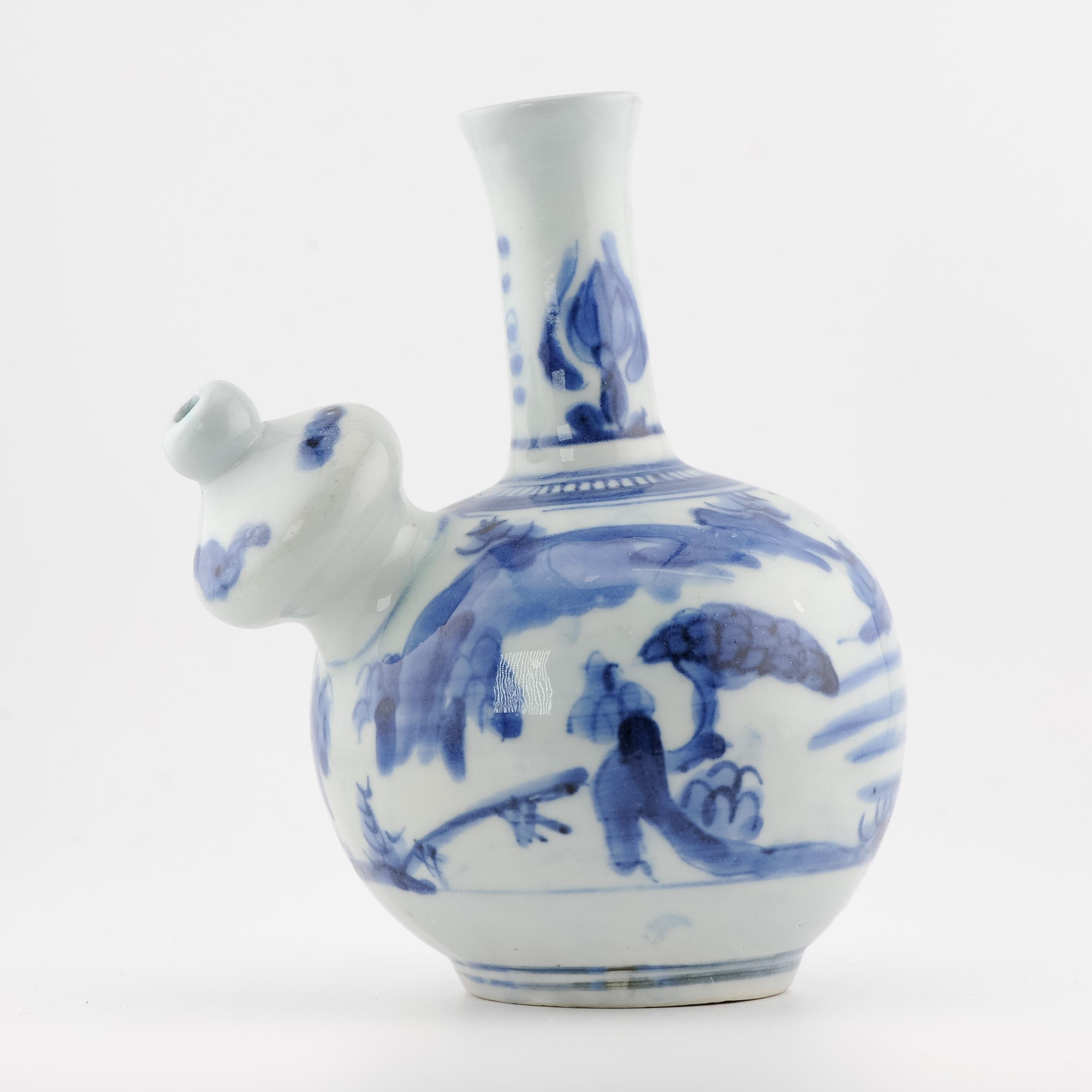 15.5CM Antique 17C Japanese Porcelain Blue White Edo Period Ghendi Kendi 4
