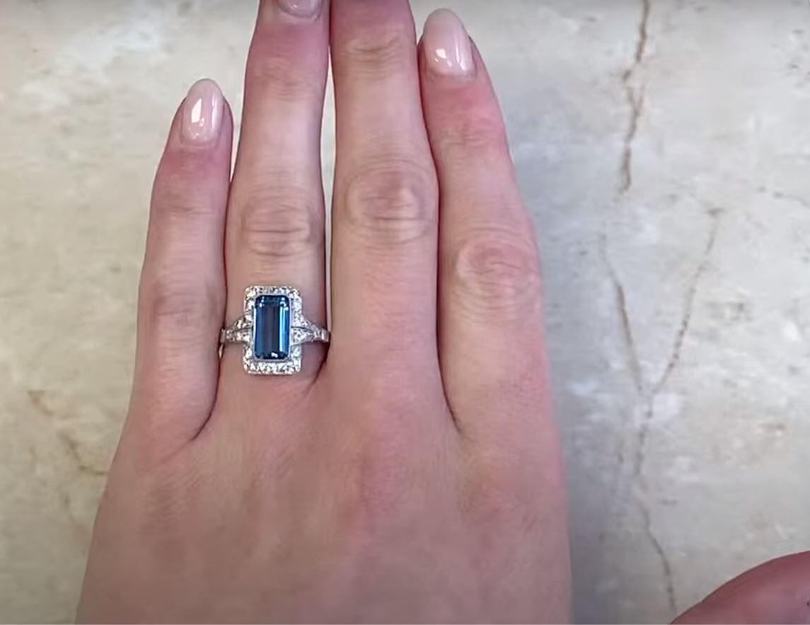1.55ct Aquamarine Engagement Ring, Diamond Halo, Platinum  For Sale 5