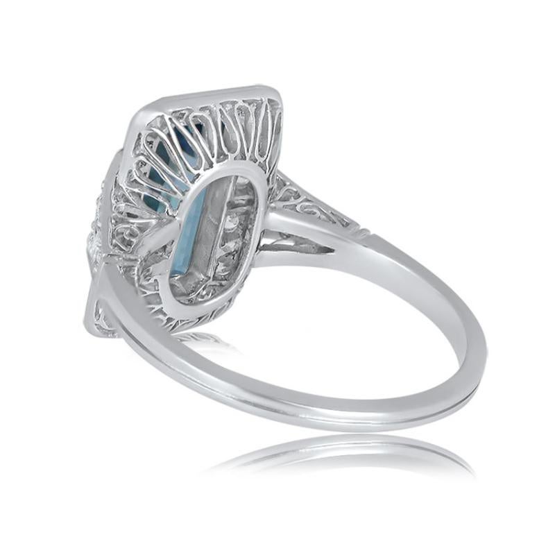 1.55ct Aquamarine Engagement Ring, Diamond Halo, Platinum  In Excellent Condition For Sale In New York, NY