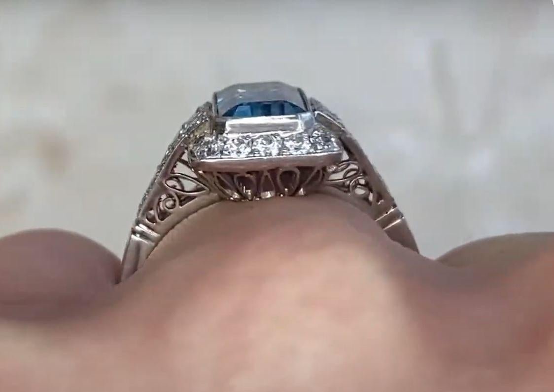 1.55ct Aquamarine Engagement Ring, Diamond Halo, Platinum  For Sale 3