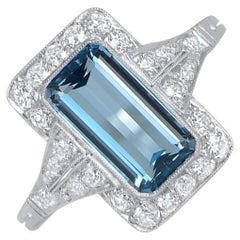1.55ct Aquamarine Engagement Ring, Diamond Halo, Platinum 