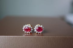 Burma Jars 1.55ct Unheated Ruby Halo Stud Earrings in 18k Gold