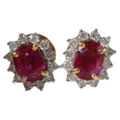 1.55Ct Burma Unheated Ruby Halo Starburst Earring