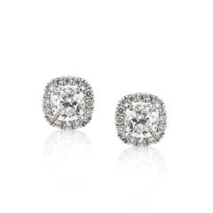 1.55ct Cushion Cut Diamond Halo Stud Earrings in Platinum