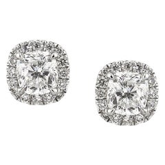 1.55ct Cushion Cut Diamond Halo Stud Earrings in Platinum