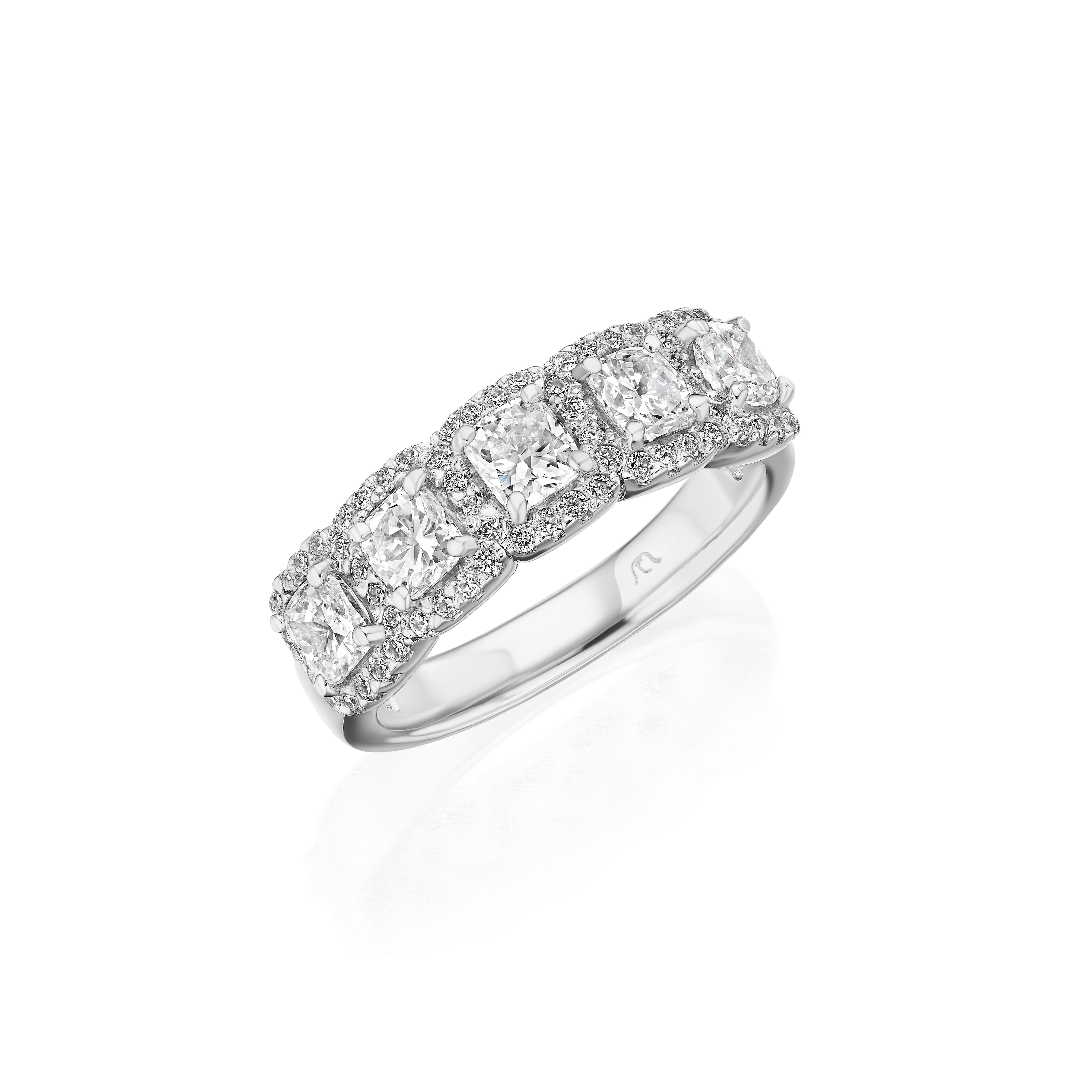 1,55 Karat Kissenschliff & runder Diamant-Halo-Ring aus 18KT Gold für Damen oder Herren im Angebot